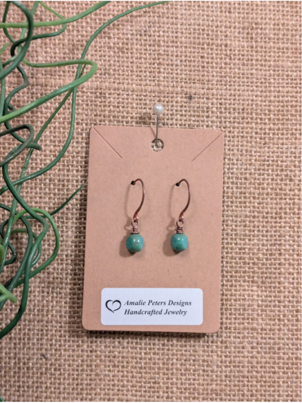 NEW Artisan Turquoise Beaded Copper Dangle Drop Earrings Hand Hammered Jewelry